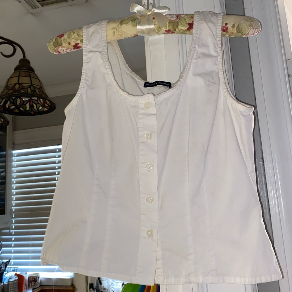 White Sleeveless Button-Up Top